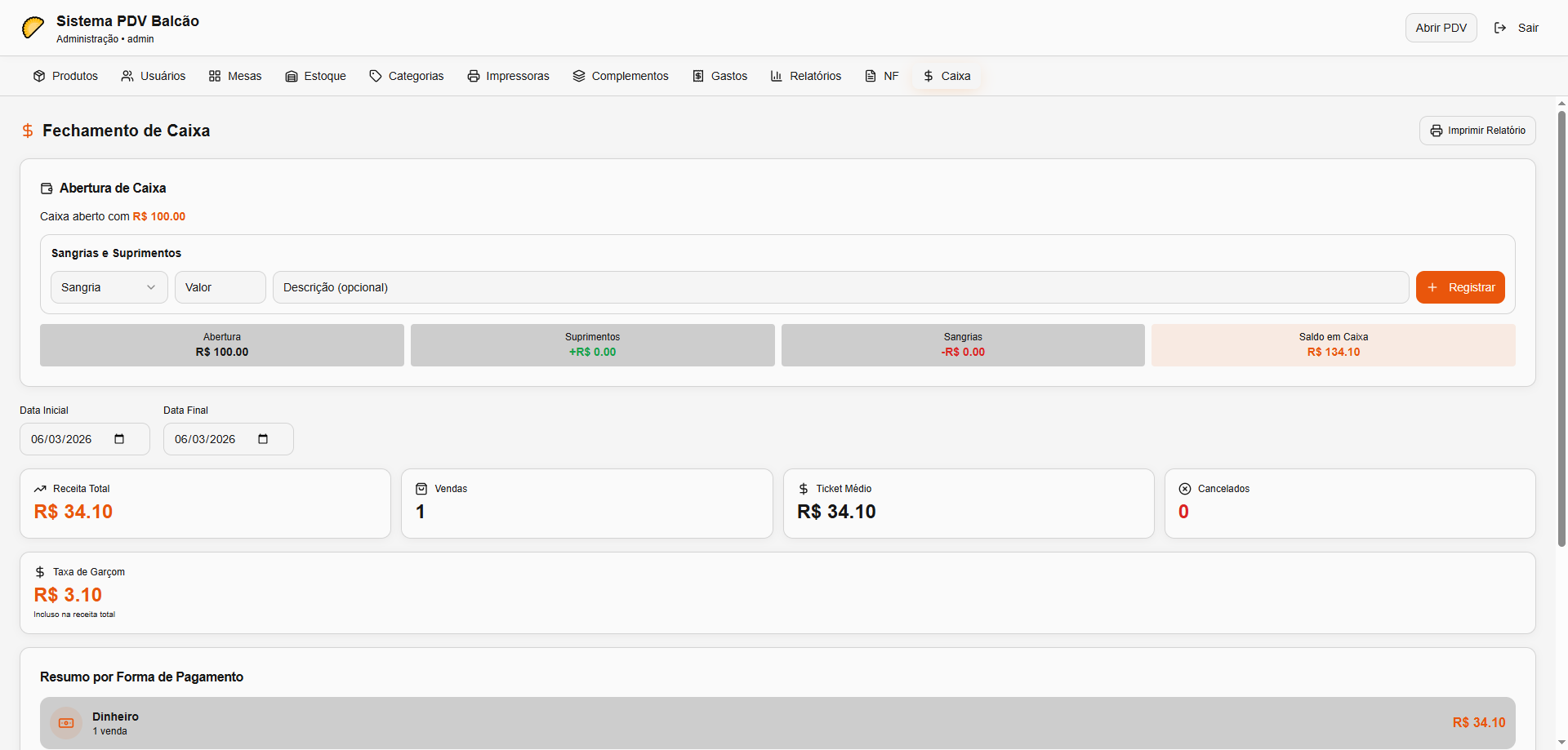 Tela de gestão de estoque